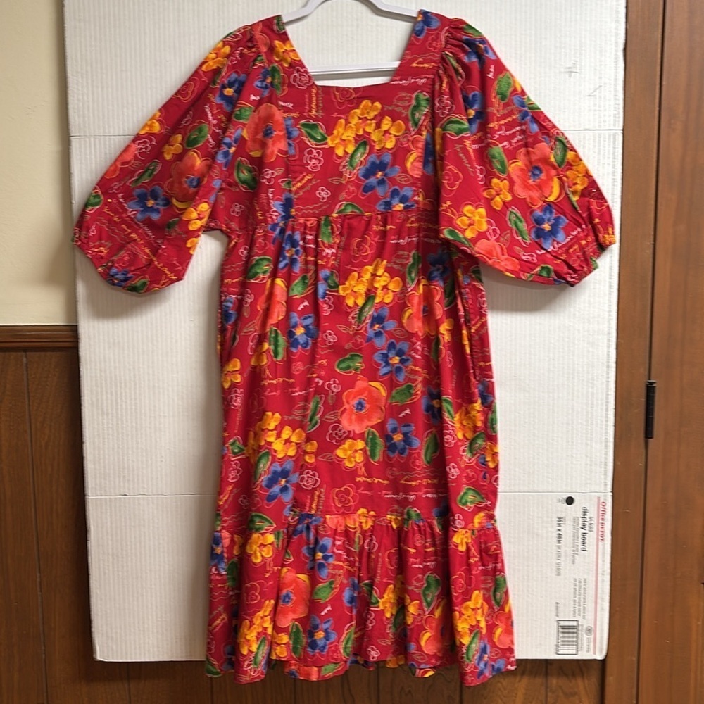 Aria Dress/Red W/Flowers And Writing (Japan Peacock Starry Wild Flowers) Size 8 - Picture 9 of 9